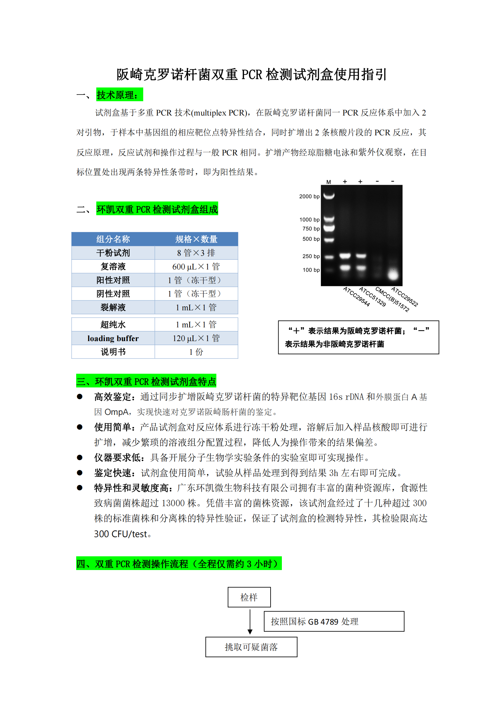 阪崎克罗诺杆菌双重PCR检测试剂盒 产品使用说明书