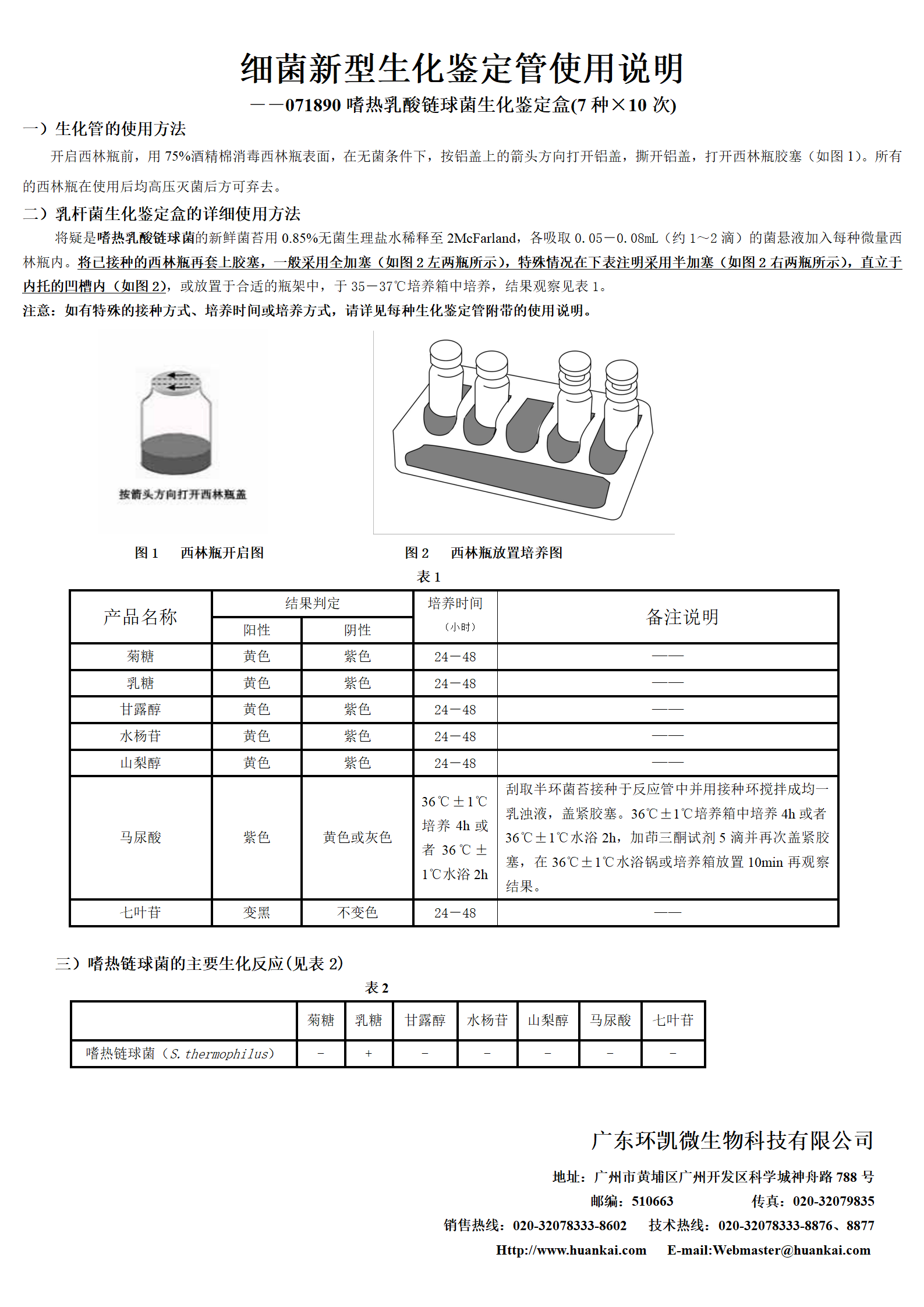 嗜热乳酸链球菌生化鉴定盒 产品使用说明书