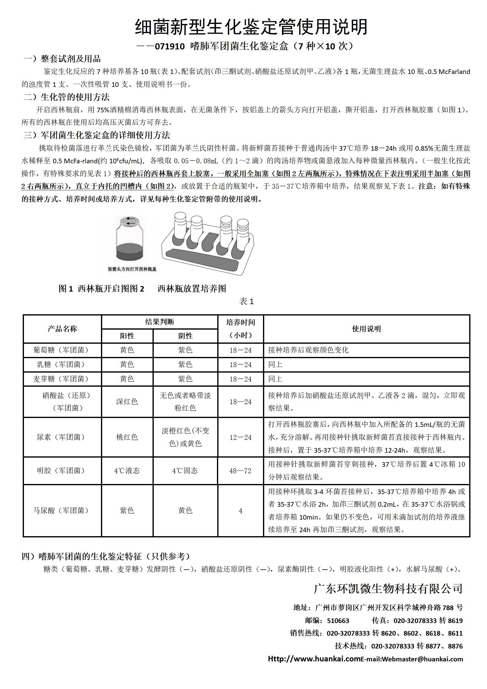 (嗜肺)军团菌生化鉴定盒 产品使用说明书