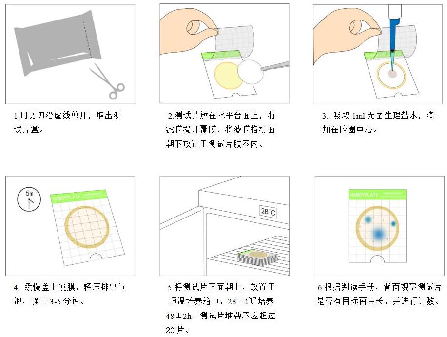 Handy plate®快速霉菌酵母测试片（适用滤膜） 操作图解