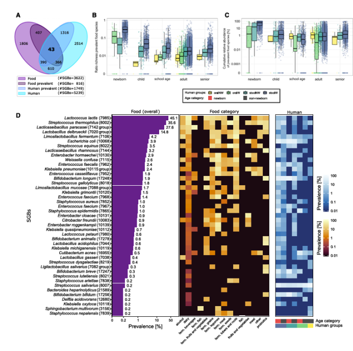 在食物和人类微生物组中普遍存在SGBs重叠