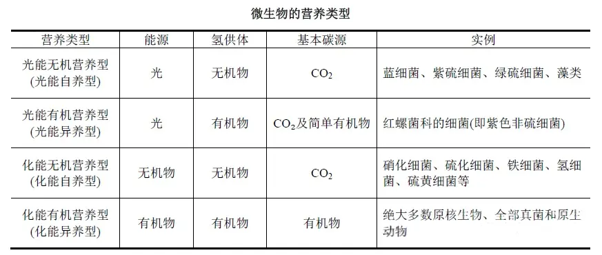 微生物的营养类型